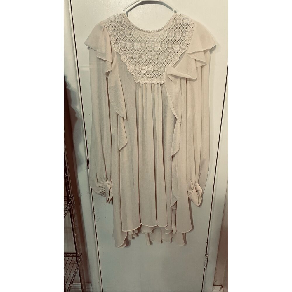 Philosophy di Lorenzo Serafini Cream Lace-Trim Ruffled Midi Dress